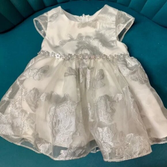 Rare Editions Baby Girl's Glamorous Metallic Foiled Floral Dress Size 3-6M - Picture 1 of 1